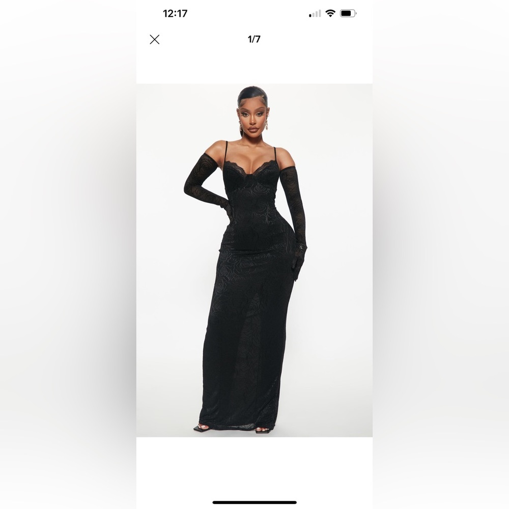 Fashion nova place dress with hand sleeves.